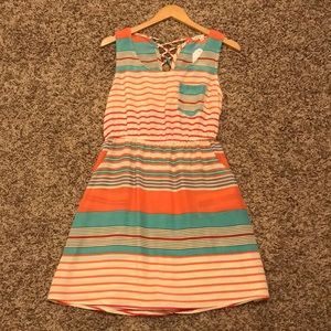 MAKE AN OFFER - Orange and turquoise summer dress